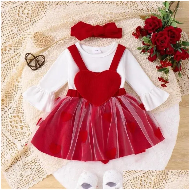 Clothing Sets Mesalynch Baby Girls Valentine S Day Outfits 3pcs Set Long Sleeve Ruffle Romper Shirt Top Suspender Cartoon Bear