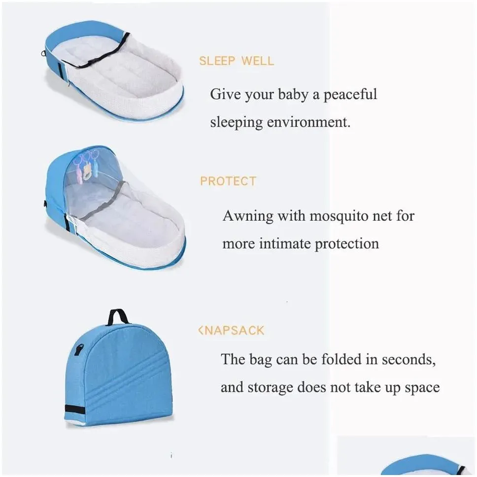 Baby Bed Folding Portable Baby Crib with Net and Awning Baby Nest Portable Baby Bed for Camping Infant Bed Bassinet for Baby 240326