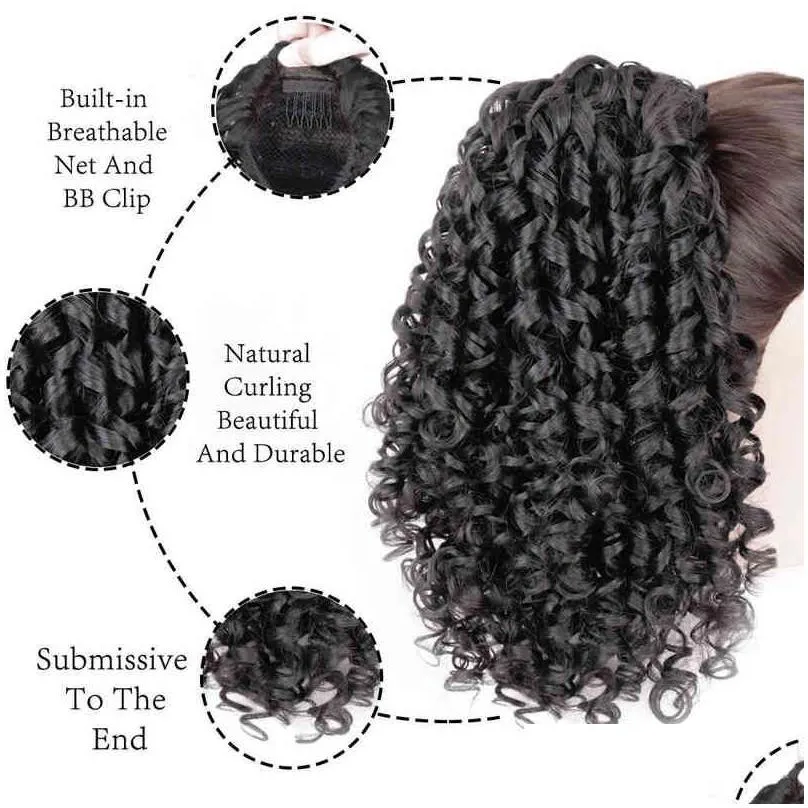 AZQUEEN Synthetic Hair Fiber Heat-Resistant Curly With Ponytail Fake Chip-in Extensions Drawstring Elastic Band 2101083108063
