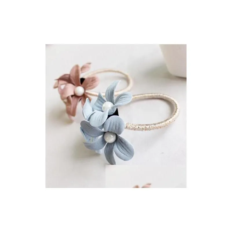 1PC Girls Three Floral Scrunchy Elastic Hair Bands Flower Rubber Bands Hair Rings Ropes Ornaments Accessories for Womens1318817