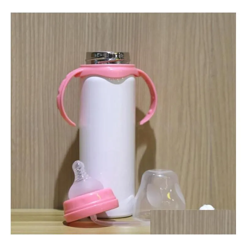 DIY Sublimation Sippy Cup White Blanks Vacuum Tumbler Stainless Steel Bottles With Handle Baby Milk Straw Bottle Sea LSK17127827