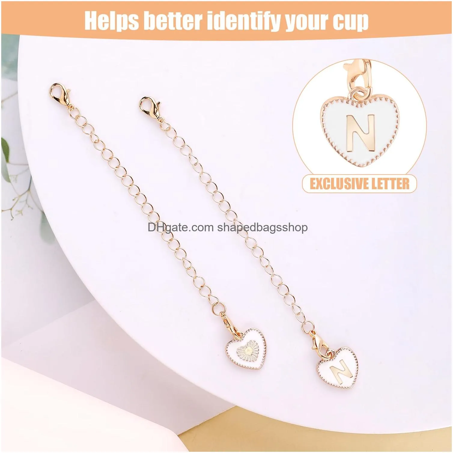 letter charms accessories for  cup heart alphabet pendant personalized name id initial letter decorations handle chain for  tumbler accessories