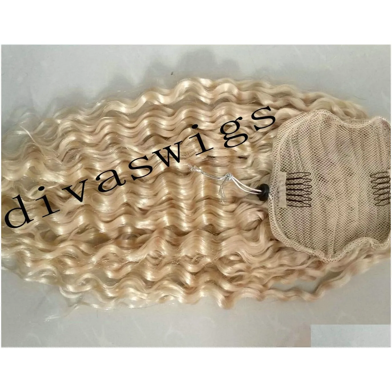 Beyonce ponytail hairstyle deep curly draw string extens raw virgin wraps pony tail hair piece 613 ponytail 100g120g140g7339535