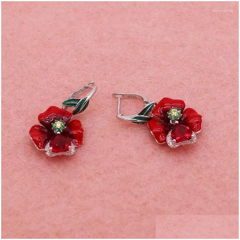 Dangle Earrings MOONROCY Rose Gold Color Red Flower Trendy Crystal Pendant Hook For Women Girls Vintage Jewelry Wholesale