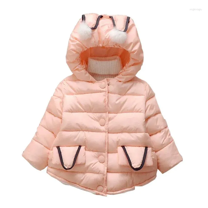 Down Coat Winter Fashion Kid Girls Lengthen Ears Cotton--Padded Jacket Child Solid Outwear