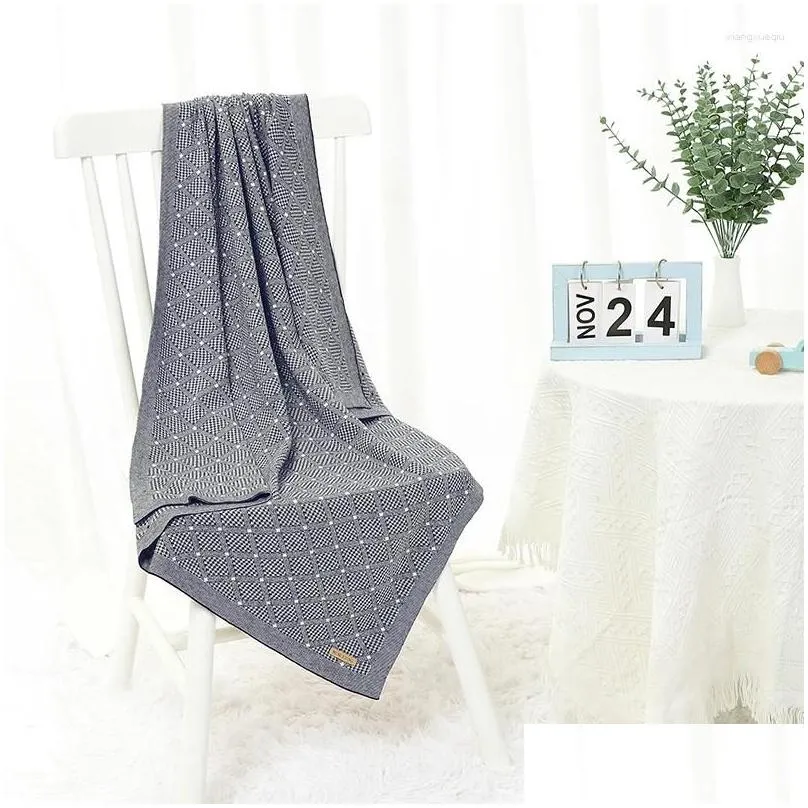 Blankets Baby Cotton Born Infant Breathable Knitted Month Swaddle Wrap 100 80cm Toddler Boys Girls Throw Receiving Quilts Mat