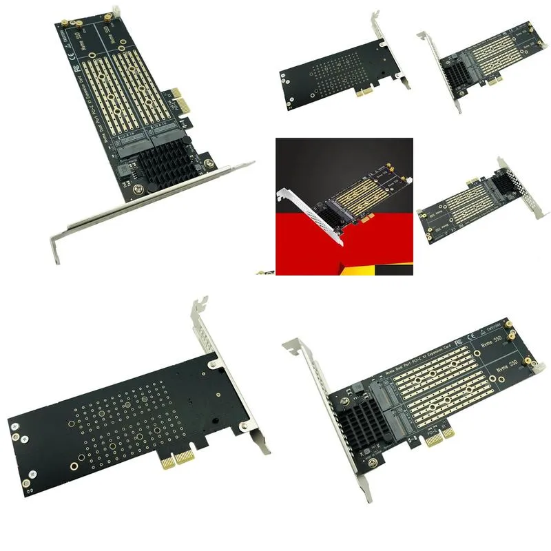 Cards Add On Cards PCIe To M2 NVME Adapter Card PCIe X1 2Port NVME M Key SSD Converter M.2 PCI Express X1 Adapter Expansion Card Riser