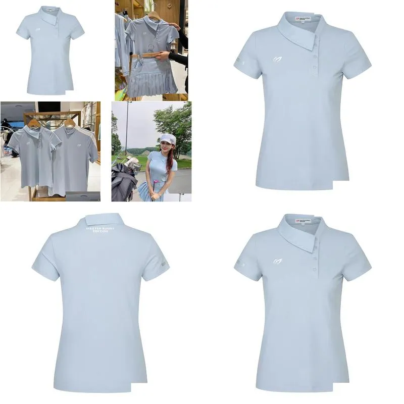 Swaddling Golf Top Spring Summer New Women`s Irregular Small Lapels Short Sleeve Tshirt W222363