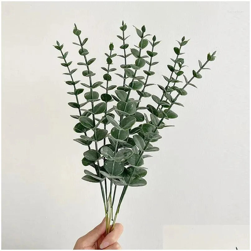 Decorative Flowers 10PCS Artificial Eucalyptus Leave Greenery Stems With Frost For Vase Home Party Wedding Decoration Outdoor DIY