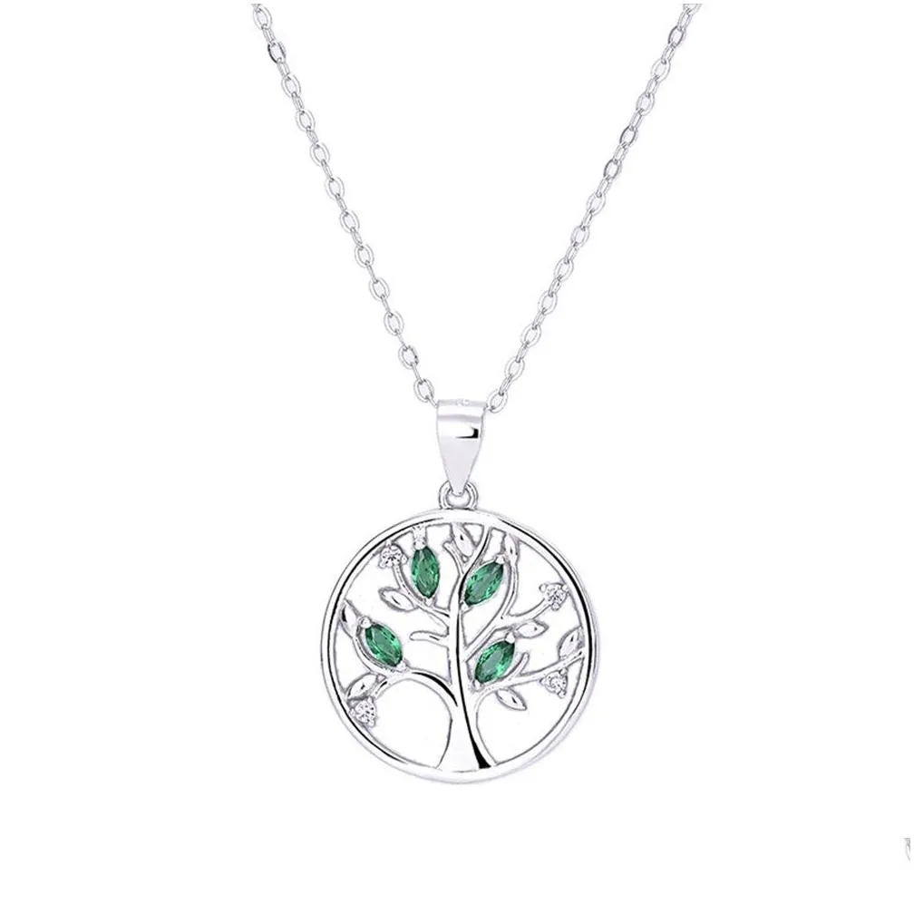 Fashion Jewelry Personality Creative S925 Sterling Silver Life Tree Crystal Zircon Pendant Fashion Silver Necklace2337395