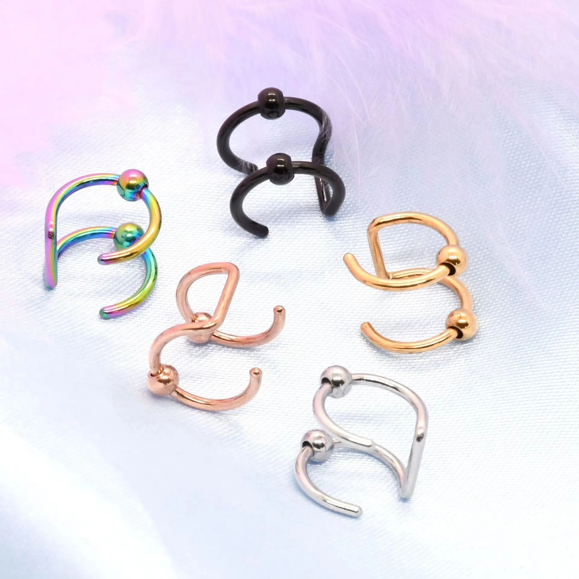 Nose Rings & Studs Fashion Stainless Steel Horseshoe Fake Ring C Clip Lip Piercing Stud Hoop For Women Men Barbell Drop Delivery Je J Dhdhi