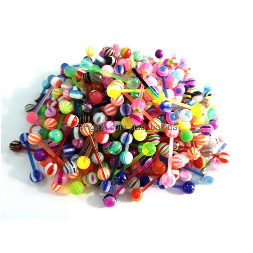 100pcs mix style barbell bar tongue piercing rings fashion stainless steel mixed candy colors men women body jewelry