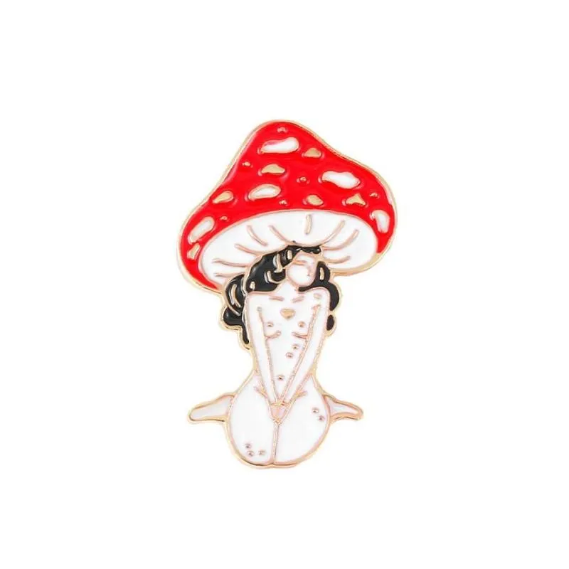 Pins, Brooches Mushroom Lady Enamel Pins Custom Girls And Plant Lapel Badges Cartoon Nature Art Jewelry Gift For Friends Drop Deliver Dhp6U