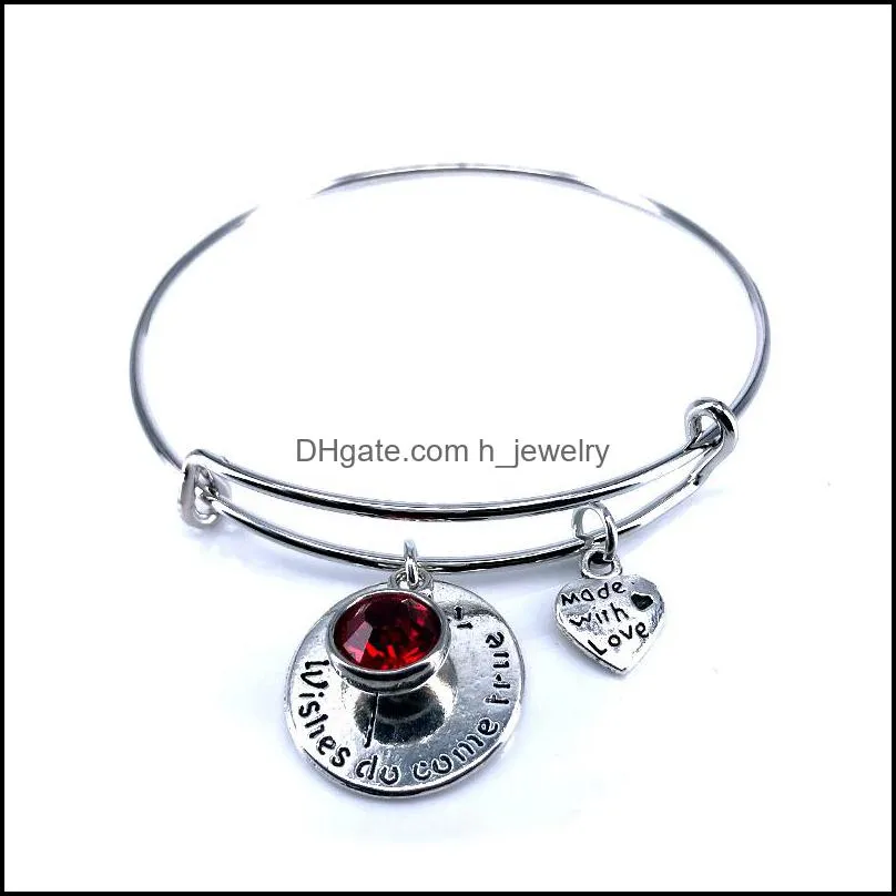 Charm Bracelets Birthstone Bracelet For Women Fashion Jewelry Gift Steel Wire Cuff Bangle Wish Do Come True Cute Made With Dhgarden Dhctk