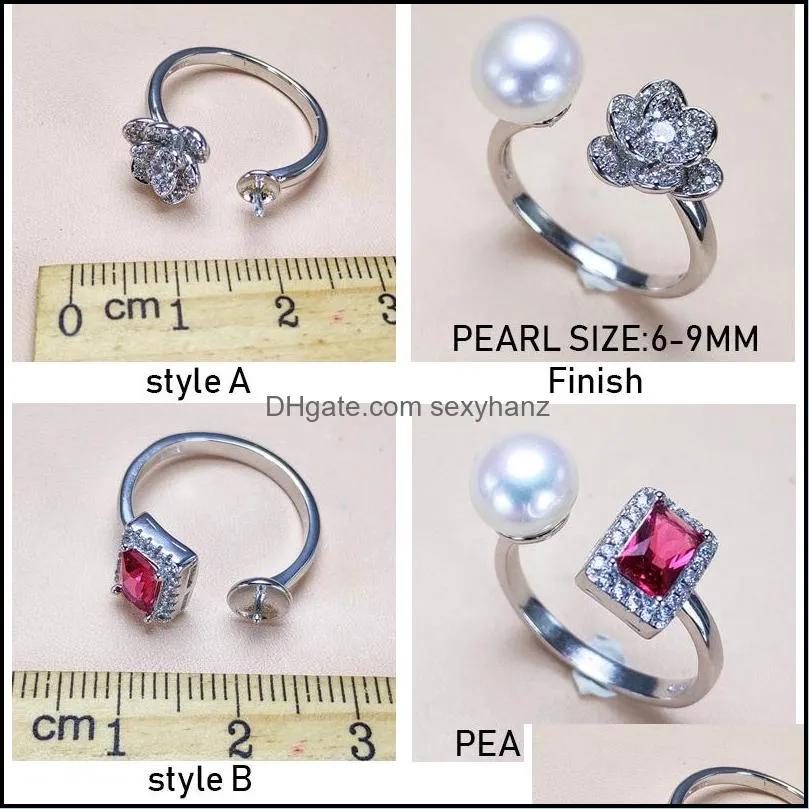 Jewelry Settings Diy Pearl Rings Zircon Ring 925 Sier For Women Girl Adjustable Blank Gift Drop Delivery Dhteu