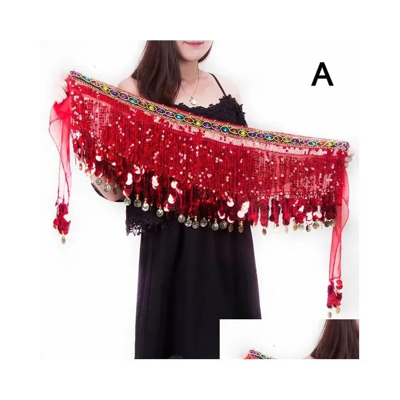 other fashion accessories sequin belly dance wrap skirt scarf belly dance hip scarf waist chain for women festival performance indian dance tassel belt