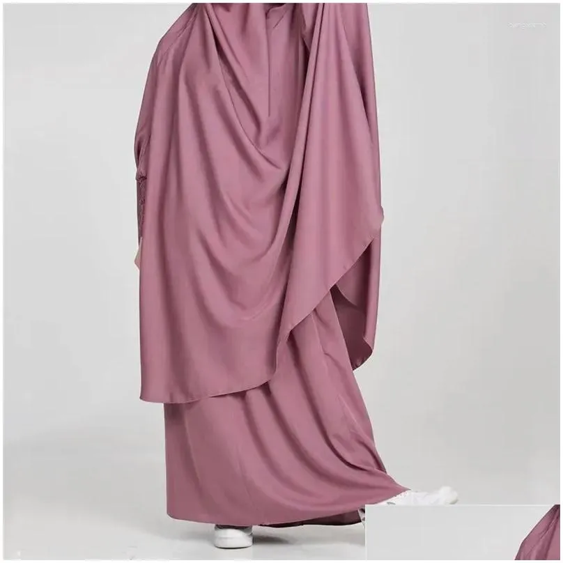 Ethnic Clothing Ramadan Eid Gowns Two Piece Muslim Women Set Prayer Garment Nikab Abaya Dress Long Khimar Hijab Robe Kaftan Niqab
