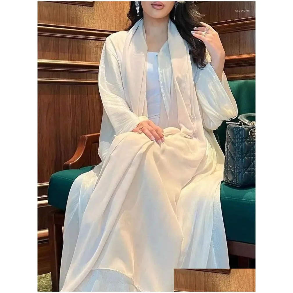 Ethnic Clothing Ramadan 2024 Luxury Shiny Satin Open Kimono Abaya Dubai Batwing Sleeve Abayas For Women Muslim Dress Islamic Kaftan