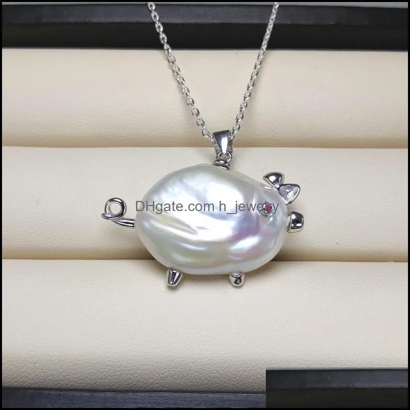 Pendant Necklaces Natural Baroque Pearl S925 Sterling Sier Necklace For Women Bee Pig Wedding Handmade Christmas Gift Drop D Dhgarden Dh2Pk