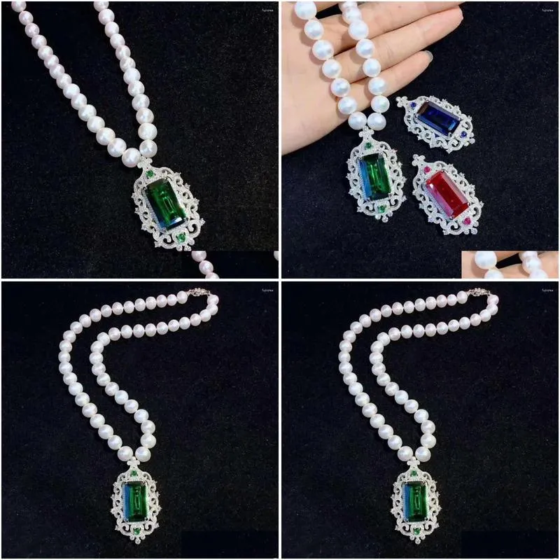 Chains Sell 45cm 8-9mm Natural White Freshwater Pearl Necklace Zircon Accessories Pendant Fashion Jewelry