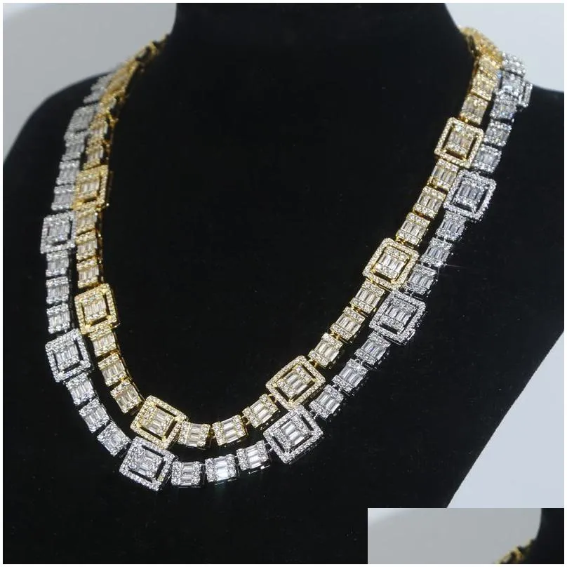 Men Women Bling Cz Paved Square Cuban Link Chain Necklace Iced Out Micro Pave Cubic Zirconia Tennis Chain Choker Hip Hop Jewelry