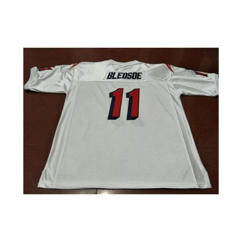RARE blue Goodjob Men #11 Drew Bledsoe Team Issued 1990 White College Jersey size s-4XL or custom any name or number jersey