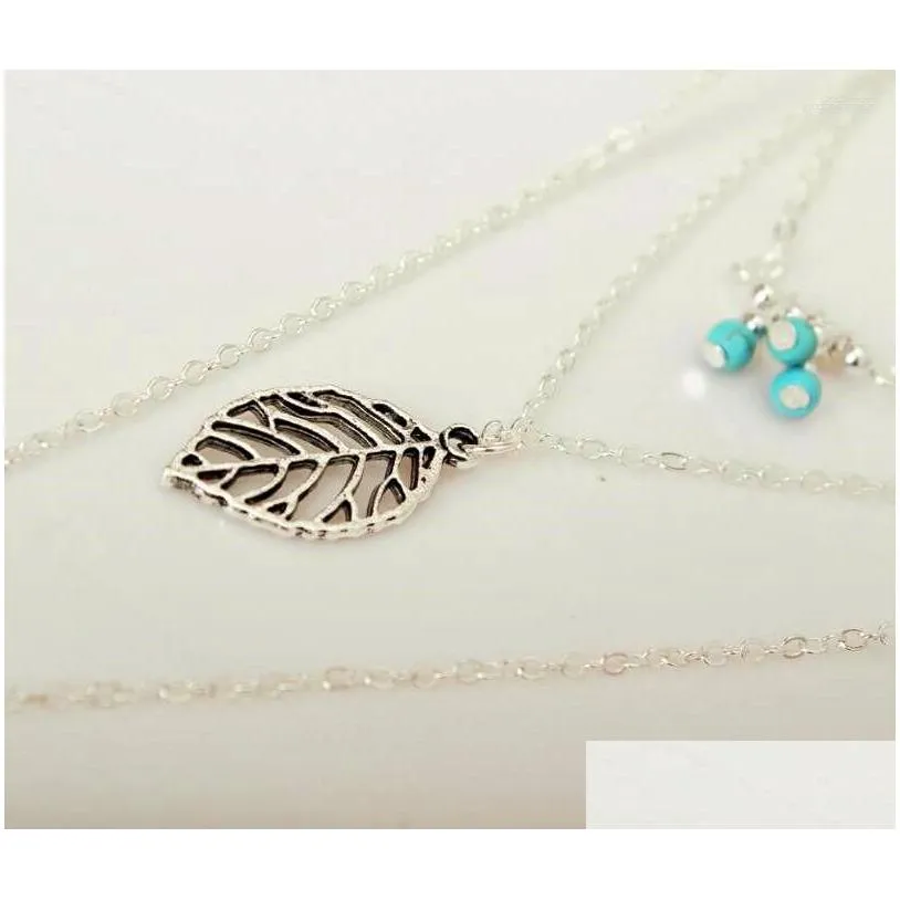 Pendant Necklaces 2023 DIY Jewelry Charm Beads Fashion Color Leaves 3 Layer Multilayer Choker Chain Necklace For Women