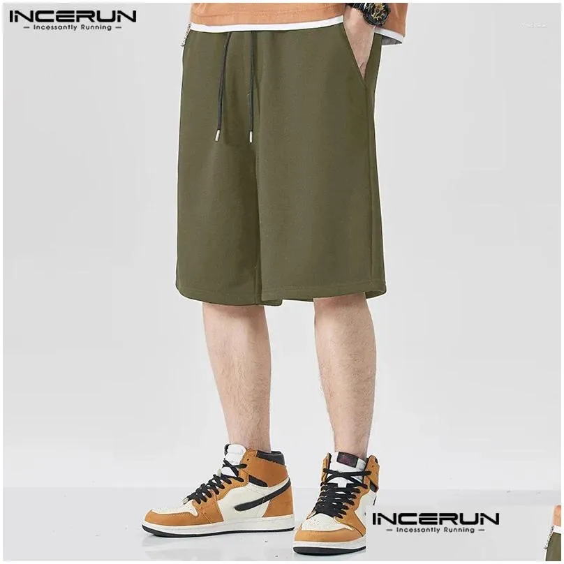 Men`s Shorts INCERUN 2024 American Style Men Casual Elastic Waist Design Fashionable Straight Tube Solid All-match S-5XL