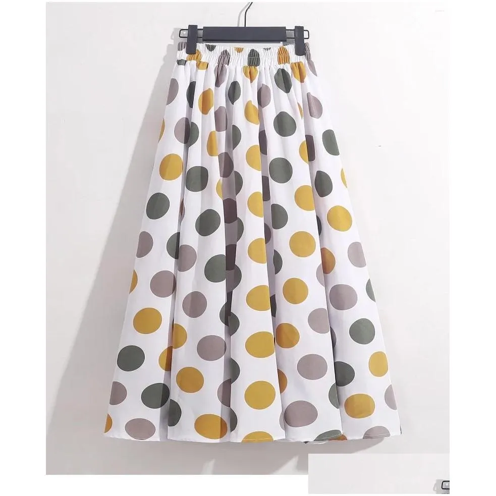 Skirts Summer Women Printed Dot Dresses Elastic High Waist Casual Loose A Line Midi Long Flowy Vestidos