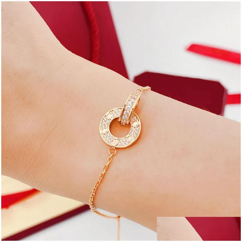 designer women gold bracelet luxury design Love jewelry 18k gold silver rose plated custom diamond charms stainless steel chains