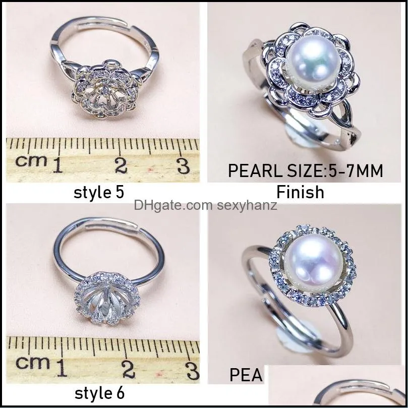 Jewelry Settings New Styles Pearl Rings Zircon Ring 925 Sier For Women Girl Adjustable Blank Diy Gift Drop Delivery Dh4Rc