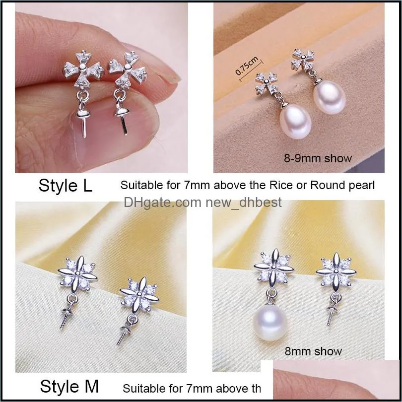 Jewelry Settings 925 Sier Pearl Earrings Setting Zircon Earring Eardr Mounting Earings Blank Diy Wedding Gift For Drop Deliv Dhgarden Dhipv