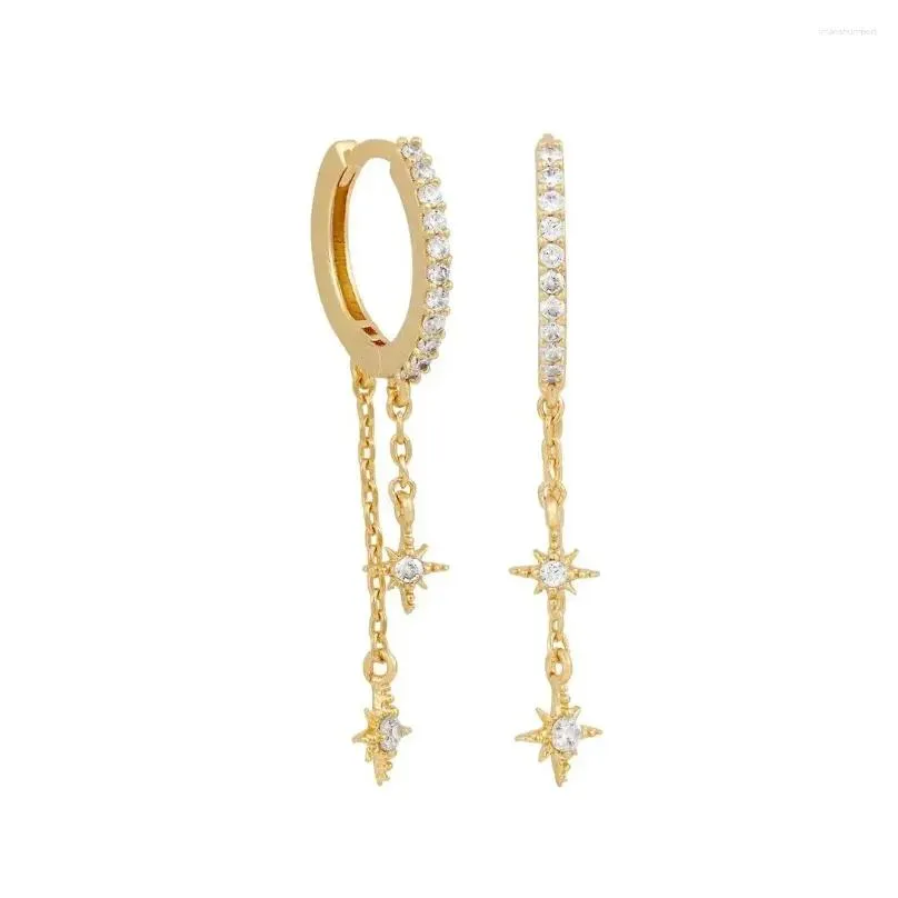 Hoop Earrings Design Stainless Steel Cubic Zirconia Chain Earring For Women Star Moon Pendant Cartilage Piercing Jewelry