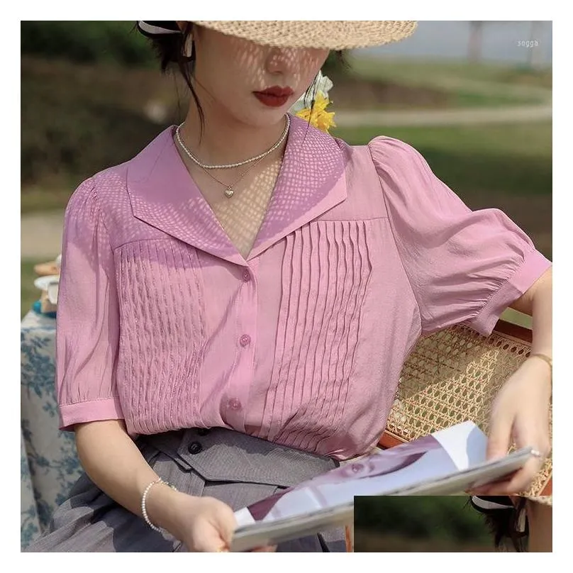 Women`s Blouses Sweet Gentle Puff Sleeve Shirt Female 2023 Spring Summer Purple Korean Chic Casual Top