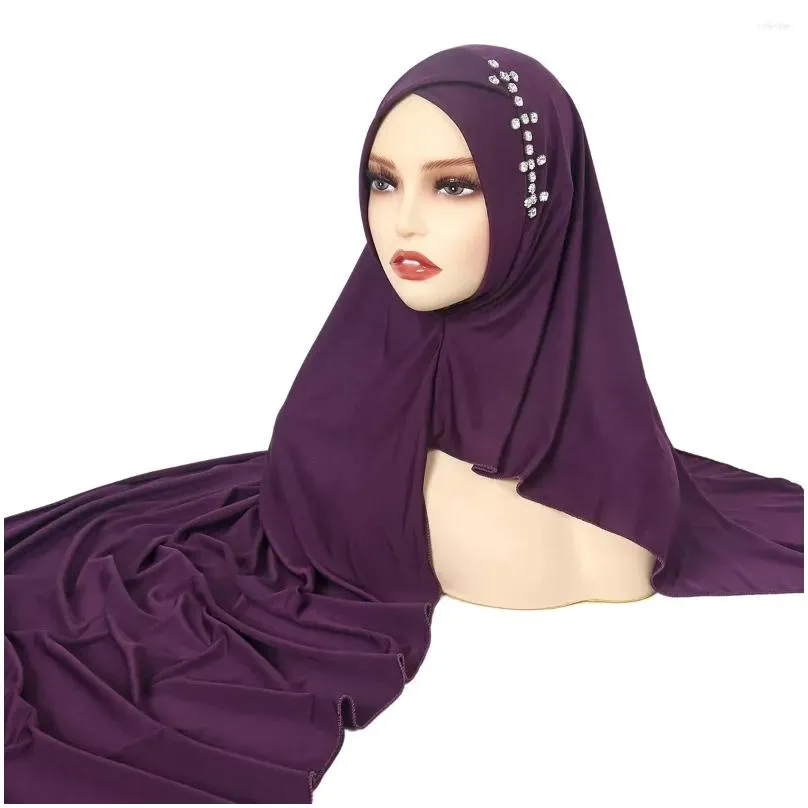 Ethnic Clothing Muslim Women Turban Instant Long Scarf Hijab One Piece Amira Diamonds Headscarf Hat Shawls Wrap Forehead Cross Bandana