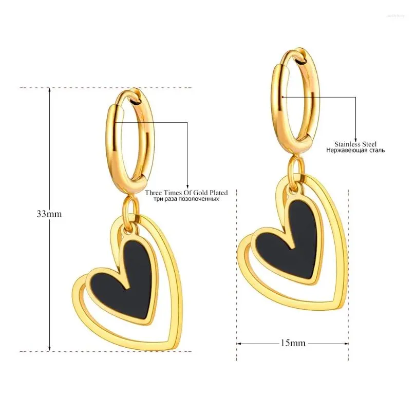 Hoop Earrings Fashion Titanium Stainless Steel Double Heart Birthday Gold Plated Acrylic For Women Girls E22102