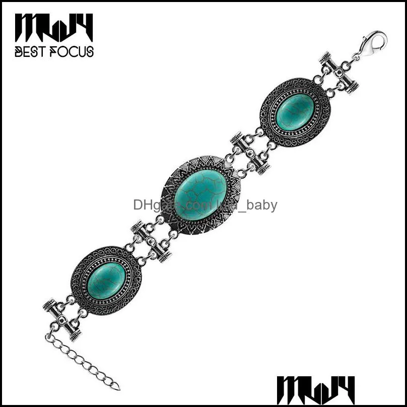 Charm Bracelets Traditional Turquoise Sliver Plated Bracelet Natural Stone Bangle For Women Pseras Wedding Drop Delivery Jewelry Dhquz