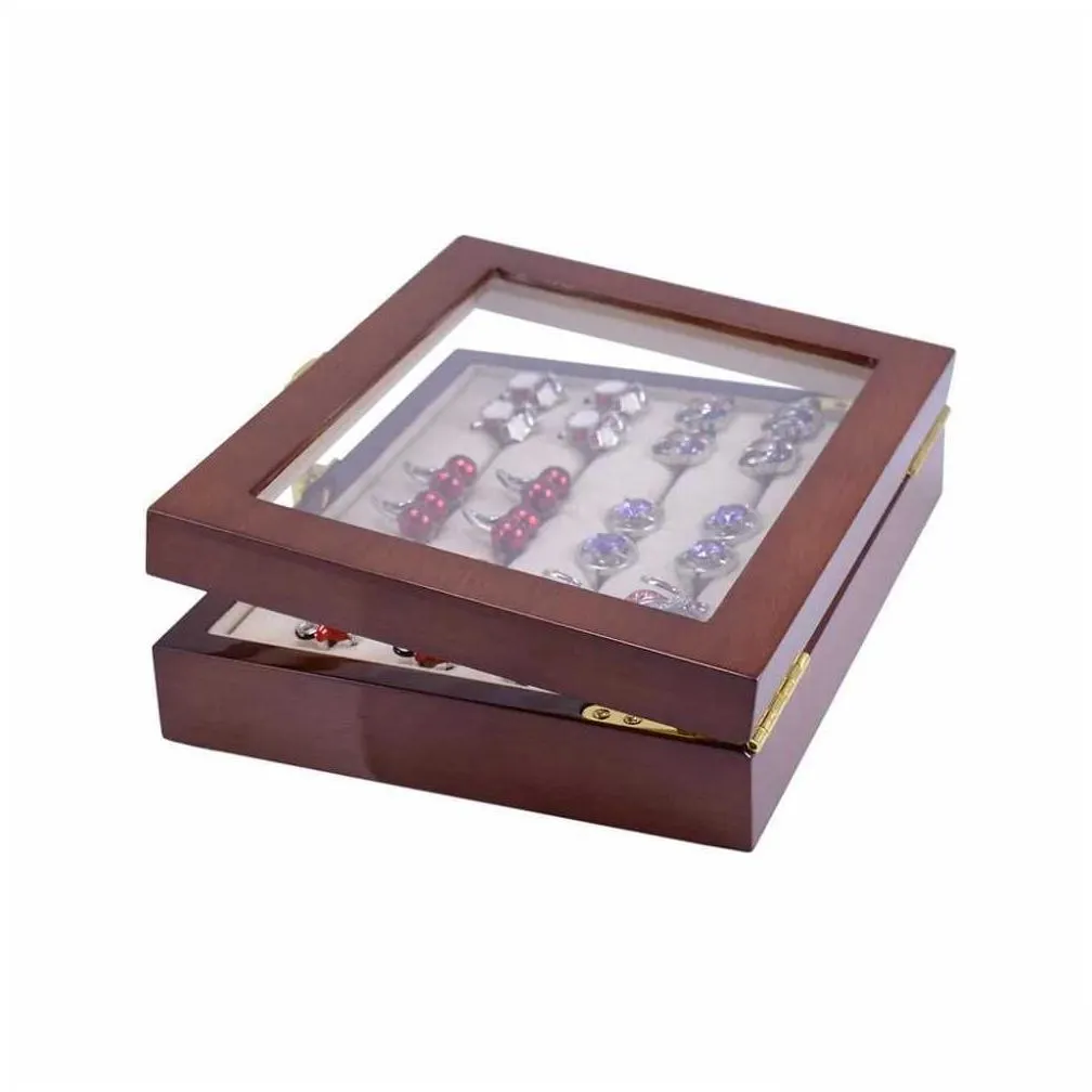 jewelry boxes glass cufflinks box for men high quality painted wooden collection display box storage 12pairs capacity rings jewelry box