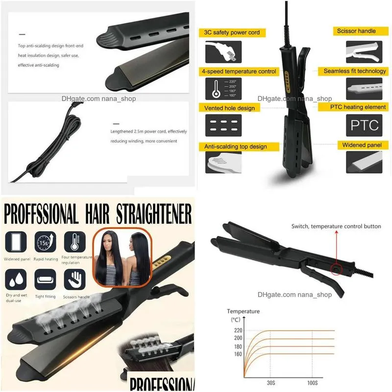 Hair Salon Irons Ceramic Tourmaline Ionic Flat Iron Straightener Professional Glider Straightner Drop Delivery Products Care Styling T Dh0Ek