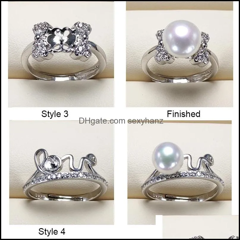 Jewelry Settings Diy Pearl Rings 925 Sier Zircon Ring For Women Girl Fine Adjustable Size Valentines Day Gift 9 Pcs/Lot Drop Delivery Dhdem