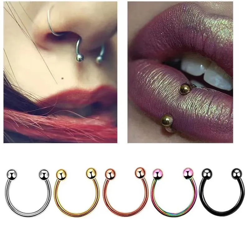 Nose Rings Studs Fashion Stainless Steel Horseshoe Fake Ring C Clip Lip Piercing Stud Hoop For Women Men Barbell Drop Delivery Je J Otcf2