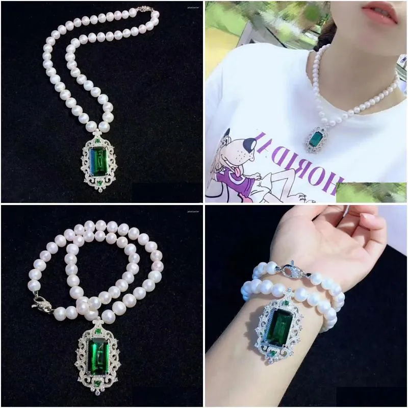 Choker Sell 45cm 8-9mm Natural White Freshwater Pearl Necklace Zircon Accessories Pendant Fashion Jewelry