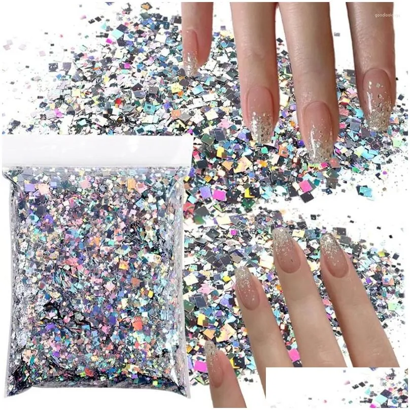 Nail Glitter 50G Laser Square Sequins Bulk Mix Rectangle Shape Flakes Design Holo 12Colors Iridescent Pigment For DIY Manicure&