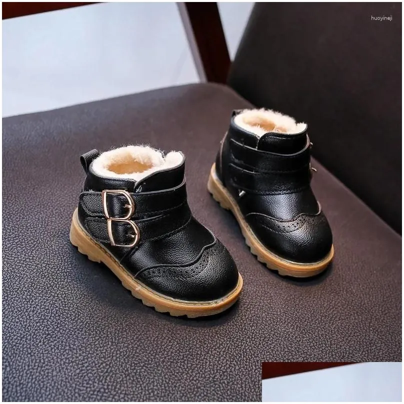 Boots Winter/autumn Kids Boy Shoes Fashion Children`s Plush Velvet Warm Cotton Baby Girls Soft Bottom