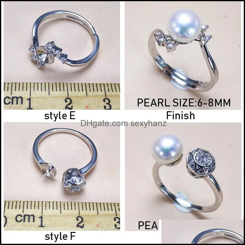 Jewelry Settings Diy Pearl Rings Zircon Ring 925 Sier For Women Girl Adjustable Blank Gift Drop Delivery Dhteu