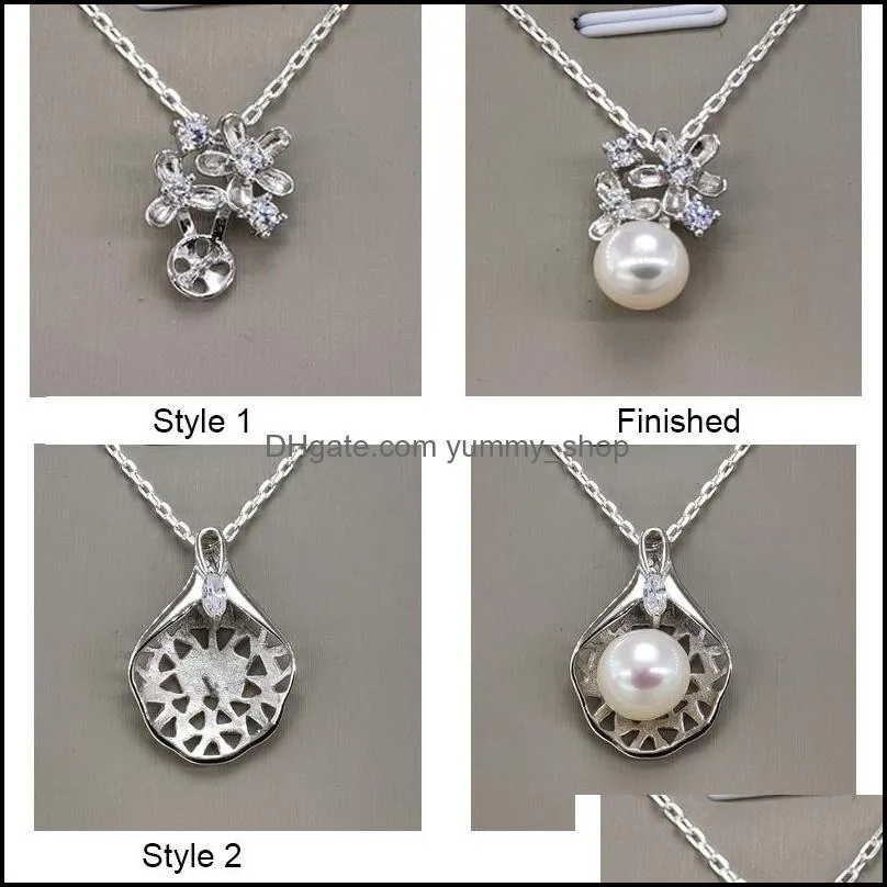Jewelry Settings 18 Styles Pearl Necklace 925 Sliver Pendant Diy Zircon For Women With Chain Christmas Gift Drop Delivery Dhskm