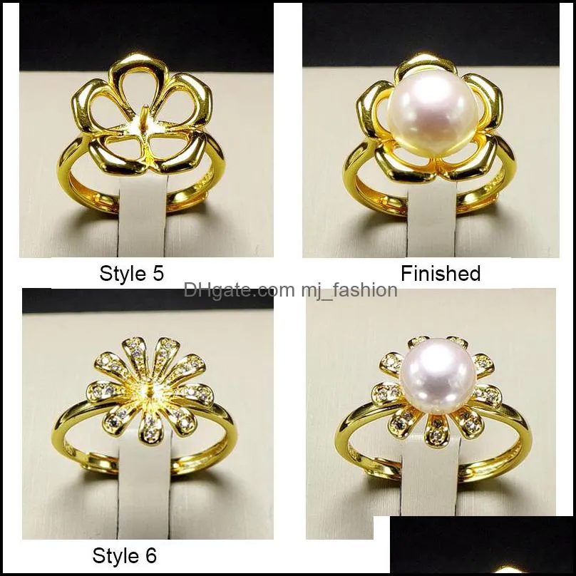 Jewelry Settings Gold Pearl Rings Diy Ring Setting Flower Zircon For Women Fashion Adjustable Size Christmas Gift Drop Deliv Dhgarden Dhxfl