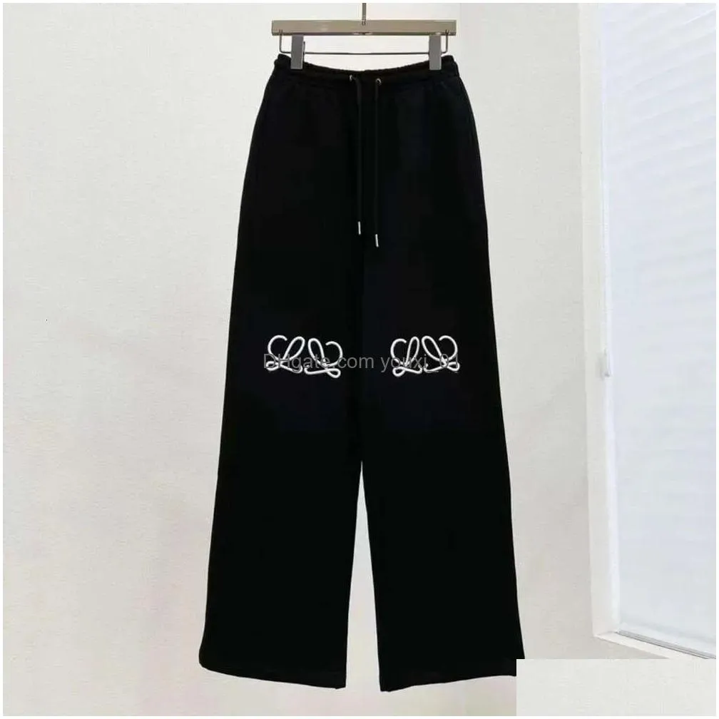 Women`S Pants & Capris Spring Women Designer Trousers Fashion Letter Embroidery Sweatpants Casual Solid Color Dstring High Waist Slac Dhyvu