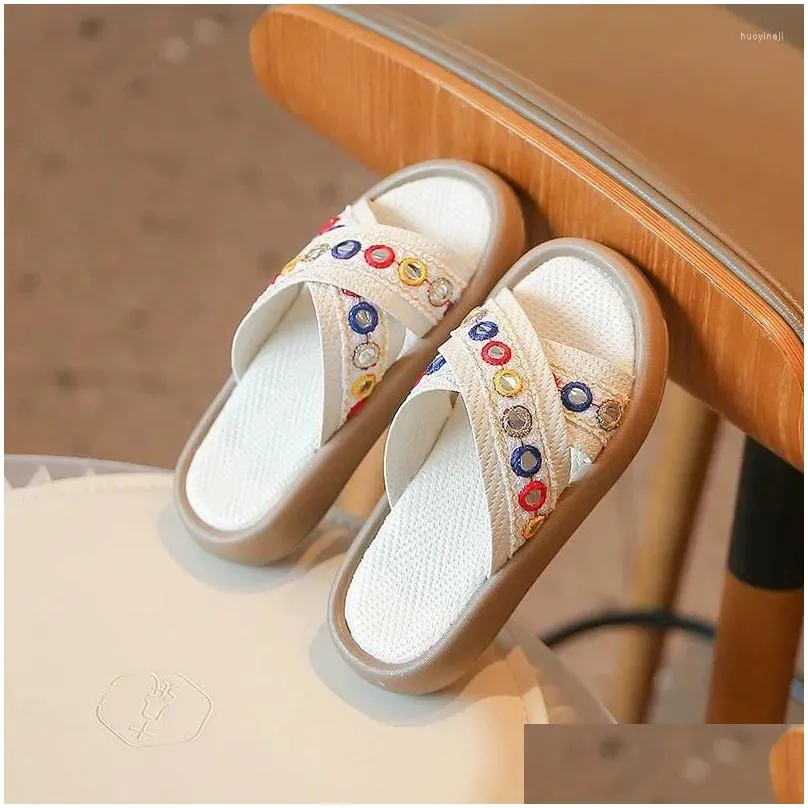 Slipper 2024 Summer Kids National Cool Slippers For Girls China-Chic One Word Chinese Style Sweet Little Girls` Bohemian