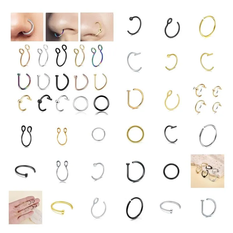 Nose Rings Studs Fashion Stainless Steel Horseshoe Fake Ring C Clip Lip Piercing Stud Hoop For Women Men Barbell Drop Delivery Je J Otycu